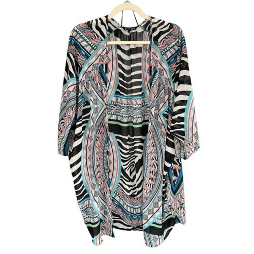 J1 Express Duster Cardigan Womens Medium Multi Color Polyester Zebra Print Y2K